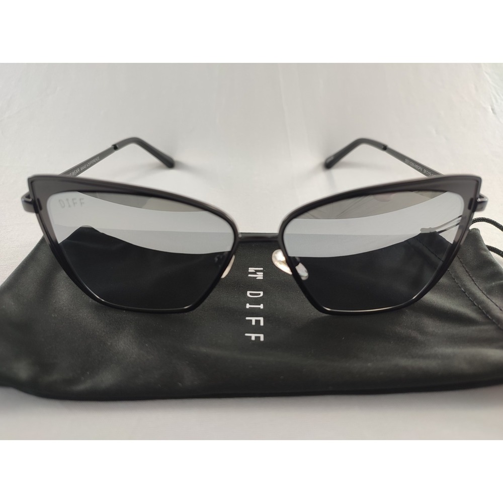 DIFF Eyewear Grace Matte Black Silver Mirror Oversized Sunglasses 58-15-142‎ NEW